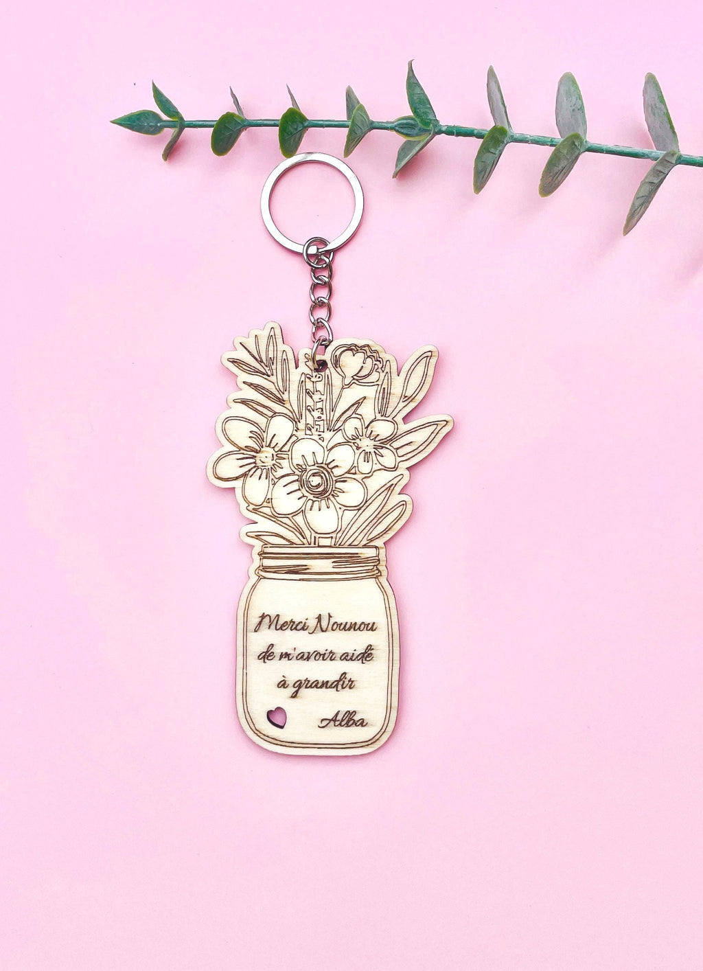 Porte-clés bouquet de fleurs en bois , cadeau personnalisé