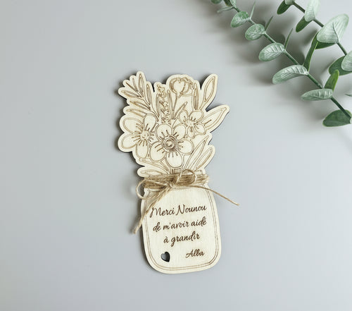 Bouquet de fleurs en bois , carte ou magnet en bois personnalisée