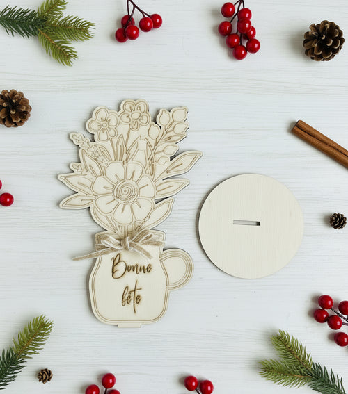 Bouquet de fleur en bois, cadeau personnalisé