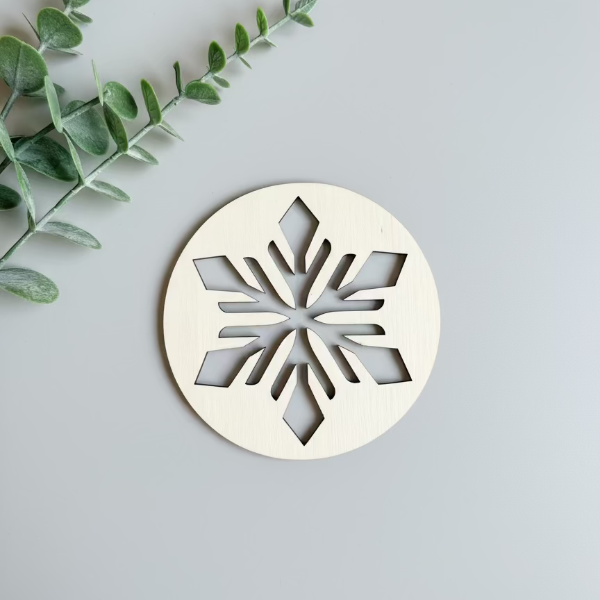 Sous verre flocon de neige en bois